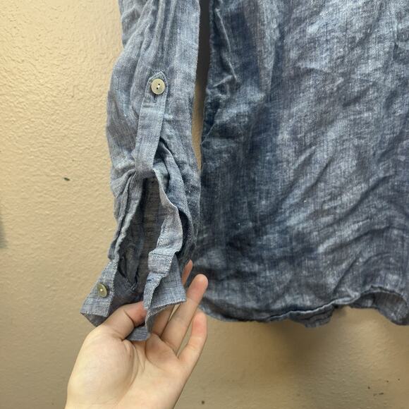 Pure J. Jill Linen Pullover Button Front Henley Tunic Blouse Roll Tab Sleeves XS - Picture 7 of 7